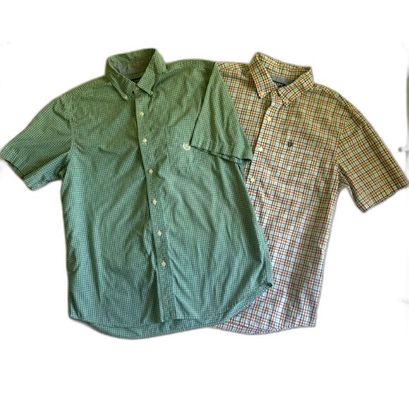 CHAPS Lot of 2 Men's SZ L SS Button Down Shirts Multi Color Checker Plaid Light - Picture 2 of 16